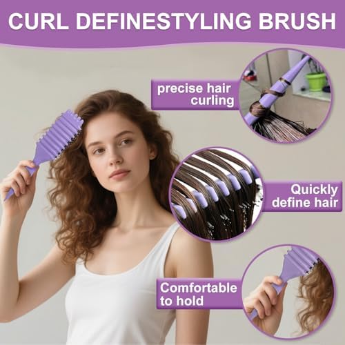Curly Hair Brush, Curl Defining Brushes, Styling Brush for Curly Hair, Shaping and Defining Curls Brushes for Women (Purple) - Image 3