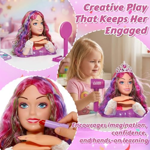 Princess Hair Styling Doll Head Makeup Kit for Girls, Hair Salon Set - Image 4