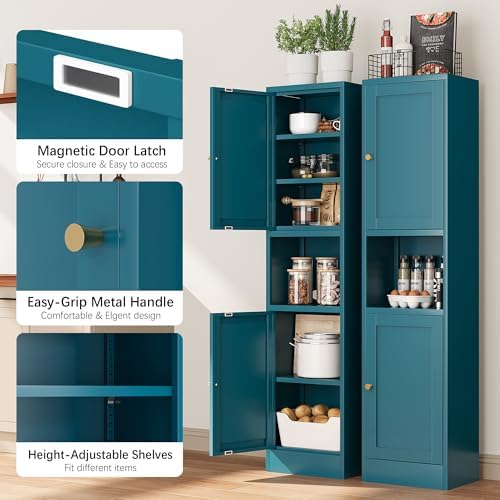 Bevivog Metal Kitchen Pantry Cabinet for Small Space, 67" Tall Storage Cabinets with 2 Doors and Adjustable Shelves, Freestanding Narrow Bathroom Cabinet, 15.7" W Slim Pantry - Image 6