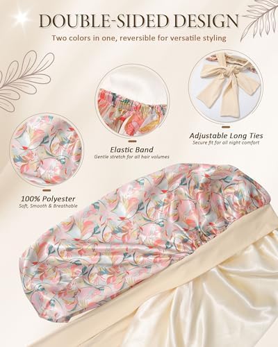 AWAYTR Long Satin Bonnet for Sleeping, Women Two-Tone Reversible Sleep Cap - Image 2