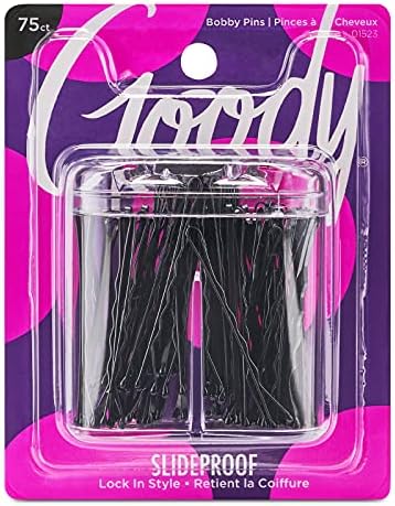 Goody SlideProof Bobby Pin Box with Magnetic Top - 75 Ct, Black Bobby Pins for Hair Styling, Lock In Style, Comfortable, Pain-Free Styling Accessories for Women & Men, All Hair Types by Goody