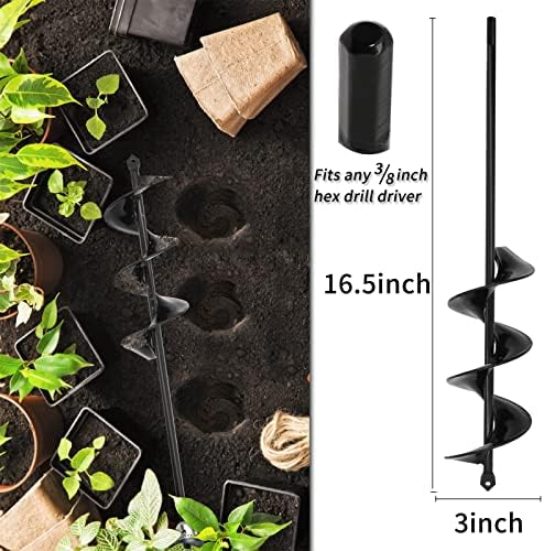 TCBWFY 4 Pack Garden Auger Spiral Drill Bits - 1.6"x9", 1.6"x16.5", 3"x16.5", 3"x12" - Heavy Duty Steel - Corrosion Resistant - Perfect for Post Holes, Earth & Lawn Augering,Planting Bulbs&Trees - Image 3