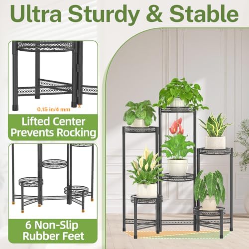iDavosic.ly Plant Stand Indoor Outdoor, 6 Tier Iron Corner Shelf, Black - Image 5
