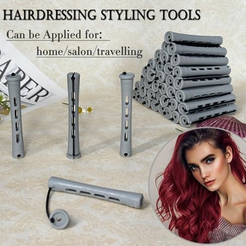 Perm Rods Set for Short Natural Hair 40pcs Gray Plastic Cold Wave Rods Hair Curling Rollers with Steel Pintail Comb Rat Tail DIY Hairdressing Tools（40pcs Gray） - Image 3