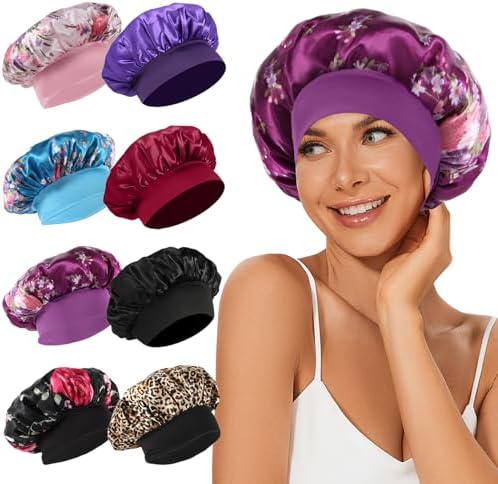 8Pcs Satin Bonnet Silk Bonnet, Hair Bonnet for Sleeping by LEADUWAY