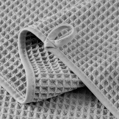Microfiber Waffle Face Towels, 4 Pieces, Soft, Absorbent, Fast Drying, Lint Free 430 GSM (Silver) - Image 3