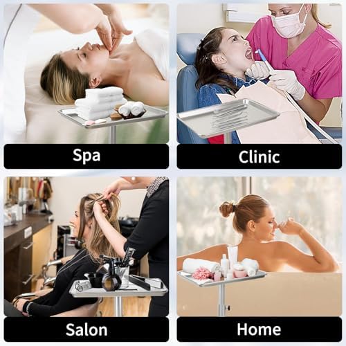 Salon Tray on Wheels, Hair Stylist Tray with Adjustable Height, Silver - Image 6