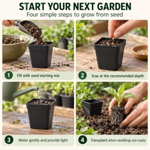 100 Packs Square Nursery Pots for Plants 2.2 Inch Seedling Pots - Image 4