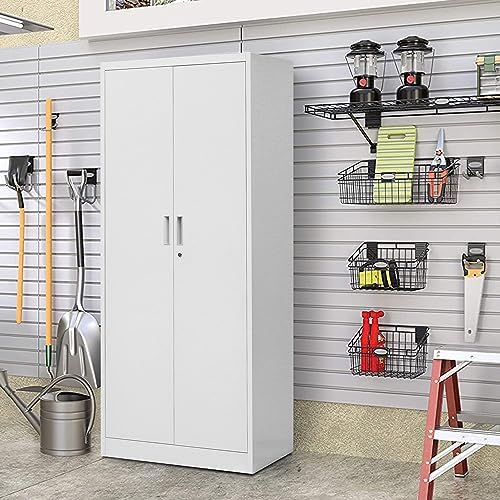 Wanfu Metal Storage Cabinet, 71”H Locking Storage Cabinet with 5 Adjustable Shelves, Steel Cabinets for Garage, Home, Office, Pantry (White) - Image 4