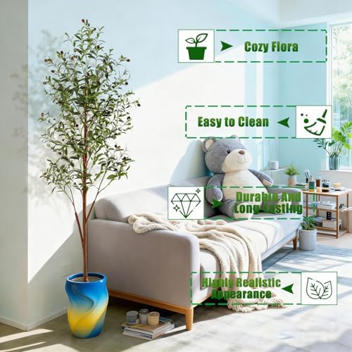 6FT Artificial Olive Tree Indoor, Tall Faux Olive Tree with Pot&Basket, Large Fake Olive Tree with Realistic 1080 Silk Leaves and 60 Fruits for Living Room Home Office Decor. - Image 6