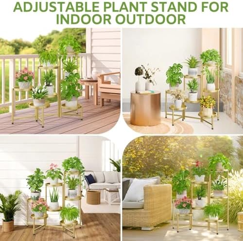 7 Tier Large Plant Stand Indoor Outdoor, 10 In Wide Tray, Gold - Image 2