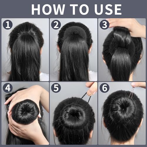 FANDAMEI Hair Bun Makers: Small & Extra Small Donut & Ballet Buns for Kids with Elastic Ties & Pins (Black) - Image 7