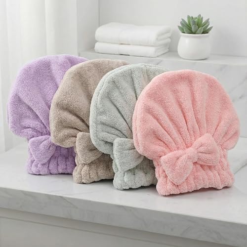 4 Pack Microfiber Hair Towels Bow Wrap for Women Quick Dry by JIEBAIDENG