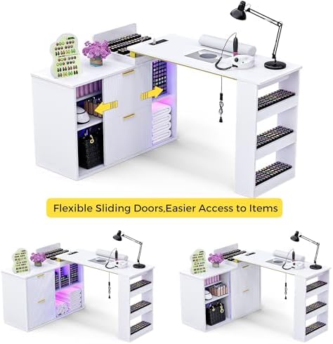 Kikihouse L-Shaped Manicure Table with Dust Collector, Outlet & LED Light - Image 6
