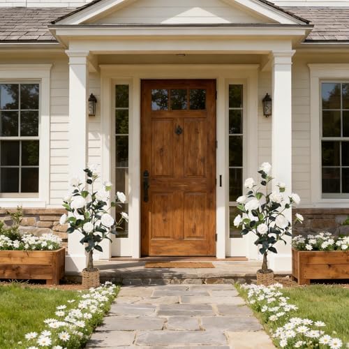 Artificial Camellia Tree 2 Pack, 3Ft Faux White Camellia Plant in Pot, Fake Outdoor Tree Camellia Flower Tree for Home Office Living Room Floor Indoor Decor - Image 6
