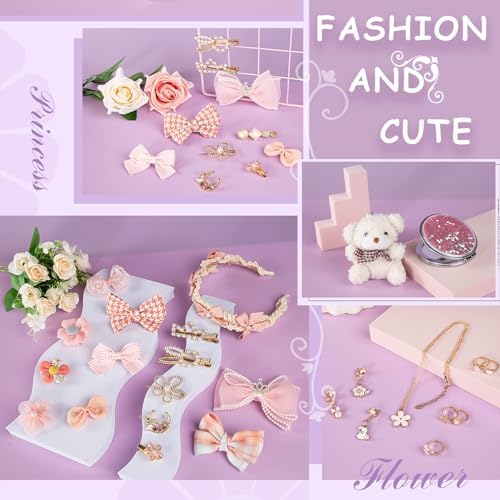Princess Jewelry Box for Girls with Hair Accessories,Girls Hair Clips Bows Set, Fashion Hair Styling Kit with Mirror,Pink Sparkle Trinket Box Includes Hair Clips - Image 3