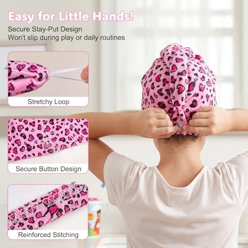 Basumee Microfiber Hair Towel Wrap for Kids Girls, Ultra Absorbent, 2 Pack - Image 3