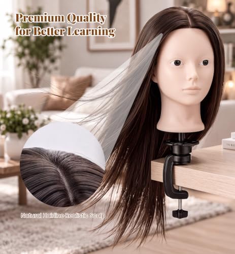 30" Human Hair Makeup Mannequin Head with Tripod Stand for Hair Styling - Image 7