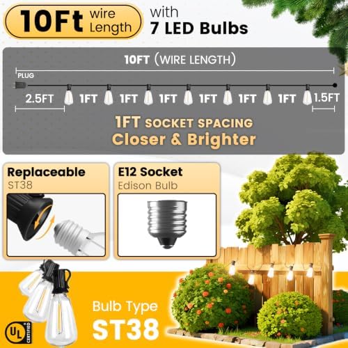10FT Outdoor String Lights Waterproof LED Patio Lights - Image 4