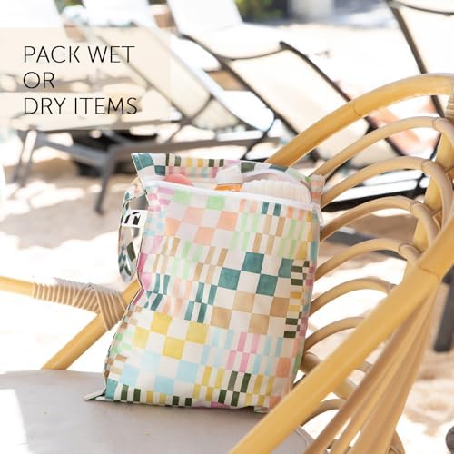 Bumkins Roamio Waterproof Wet Bag for Baby, Travel, Swim Suit, Cloth Diapers, Pump Parts, Pool, Beach, Gym Clothes, Toiletry, Hook to Stroller, Daycare, Zip Reusable Wetdry Packing Pouch, Multi Check - Image 3