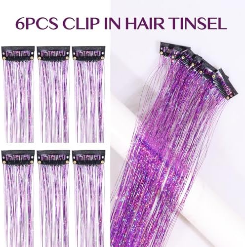 IDN BEAUTY Hair Tinsel Clip In Purple Sparkle Hair Extensions 24 Inch 6pcs - Image 3