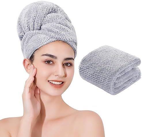 Microfiber Hair Towel Quick Dry Hair Towel Hair Drying Towels Suitable for All Kinds of Hair Ultra Absorbent Long and Thick Hair 20X40inch Grey (1pcs) by LAOJBABA
