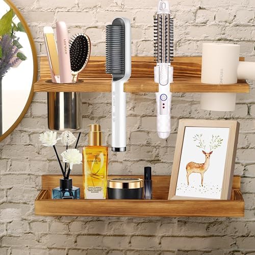 MRPAPA Hair Tool Organizer Wall Mount 2 Layer Wooden Blow Dryer Holder by MRPAPAMakeLifemoreEasy