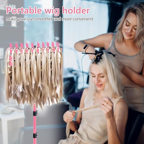 Braiding Hair Rack Standing Hair Extension Holder Hanger, 144 Pegs Hair Divider Rack for Braiding Hair Separator Stand Display Stand (red) - Image 6