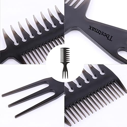 Hair Comb Styling Set Tail Combs Double Side Brushes Afro Pick Pik Comb African American Hair Brush Barber Accessories Black-2Pcs - Image 5
