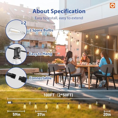 addlon 100FT Outdoor String Lights ST38 LED with Remote Waterproof Dimmable - Image 5
