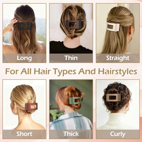 French Flat Hair Clips for Women 6pcs Hair Claw Clips for Thick or Thin Hair Matte Claw Clips for Girls Barrettes Non-Slip Strong Hold Hair Accessories for Women (Basic) - Image 6