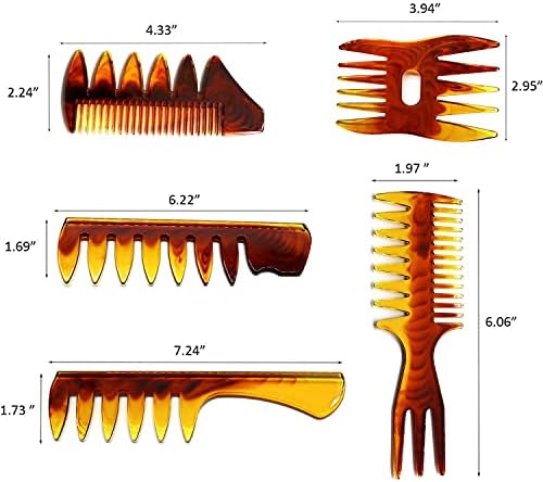 Styling Hair Comb Set Salon Barber Hairstylist Texture Comb 5 Pack Professional Hair Brush Retro Hairdressing Hair Care Style Accessory Double-sided for Men Boy Gentleman - Image 3
