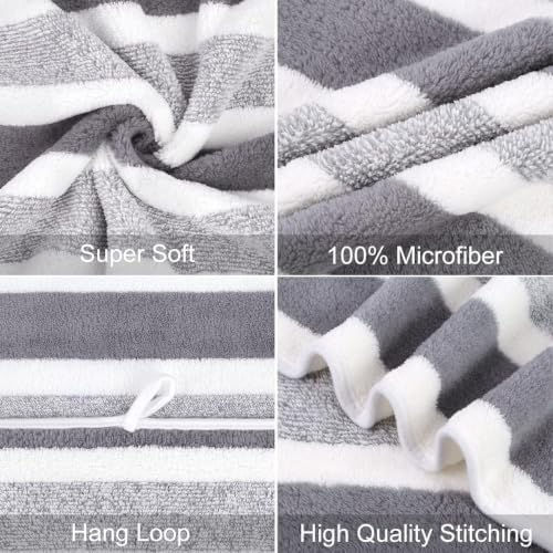 JML Bath Towels, 2 Pack, 27x55 in, Microfiber, Stripe Grey - Image 3