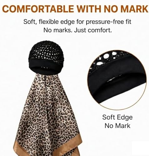2 in 1 Wrap Cap Hair Net and Scarf for Silk Press, Satin Wrap Cap Bonnet for Women, Adjustable Stay-On Sleep Hair Net Scarf for All Hair Types - Image 4