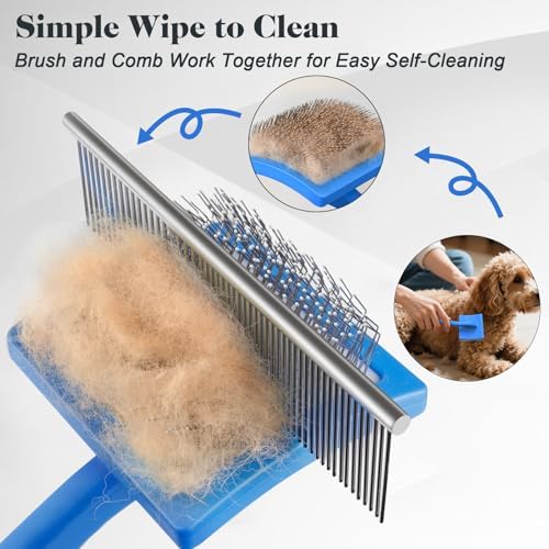 2PCS Slicker Brush for Dogs & Pet Comb,Professional Dog Grooming Brush (Goldendoodles,Poodles,Labradoodles) with Extra Long Pins to Effectively Remove Tangles, Knots and Mats (Blue, Gentle Large) - Image 5