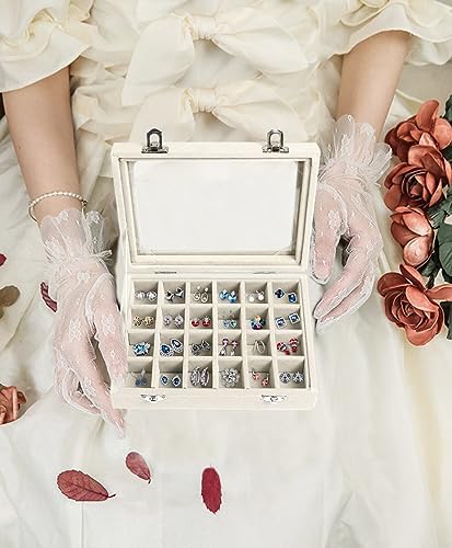 Velvet Jewelry Box 24 Grid Jewelry Earrings Display Organiser Box Ring Tray Holder Earrings Storage Case for Girls Women Wife Mom (Beige) - Image 5