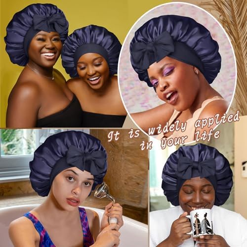 CHLINS Double Layer Satin Bonnet for Sleeping, Hair Bonnet for Curly Hair - Image 4