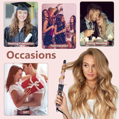 6 in 1 Hair Wand Curling Iron，0.35 to 1.25 inches with LCD，Form 140°F to 430°F in increments of 10°F, 110v-220V for Global use Includes Gloves and 2 Hair Clips. - Image 2