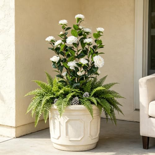 2‑Pack 3FT White Artificial Potted Camellia Tree Home Decor - Image 3