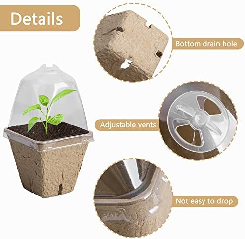 PURPLE STAR 1N 20 Pcs Biodegradable Nursery Pots with Humidity Dome- 2.3 Inch Square Seeding Starter Pot for Planting- Peat Pots for Seedlings Garden Vegetable Flower Germination - Image 3