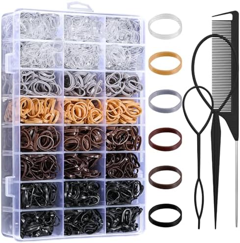 Auroray 2200 Pcs Elastic Hair Ties, 6 Natural Colors Mini Rubber Bands with Hair Tail Tools and Comb, Hair Accessories for Women, Girls, Toddlers, Babies by auroray