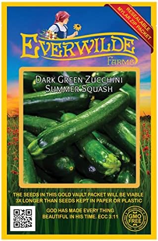 40 Dark Green Zucchini Summer Squash Seeds - Gold Vault Seed Packet by Everwilde+Farms