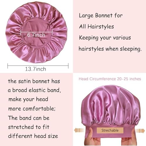 2pcs Satin Bonnet for Sleeping, Silk Hair Sleep Bonnets for Women - Image 5