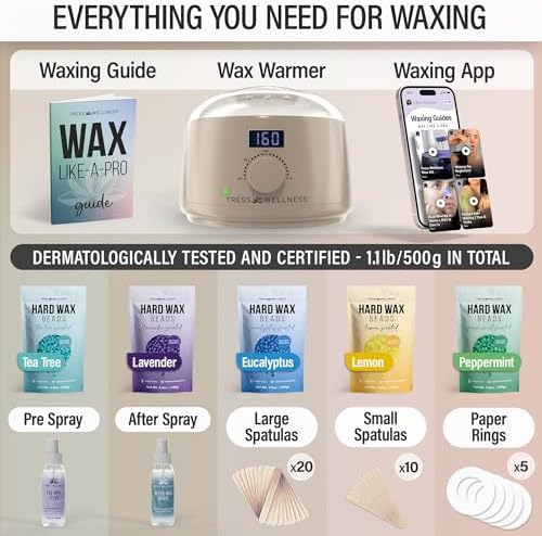 Tress Wellness Award Winning Waxing Kit for Sensitive Skin – Safe for Face & Skin, Easy to Use – At-Home Kit for Face, Bikini, Brazilian & Full Body - Digital Display, Beige - Image 2