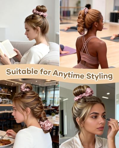 BONNET QUEEN Large Satin Heatless Hair Curler for Long Thick Hair, All-in-One Overnight Curling Rod, Heatless Curls Bun & Built-in Scrunchies, Day-to-Night Styling for Sleep, Travel & Gym, Rosegold - Image 3