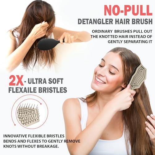 Fiora Naturals Detangling Hair Brush for Women, Detangler Hair Brush Beige - Image 2