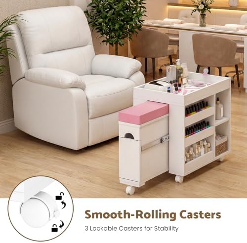 Pedicure Cart w/Extendable Padded Foot Rest (Pink, 33.4" L) - Image 5