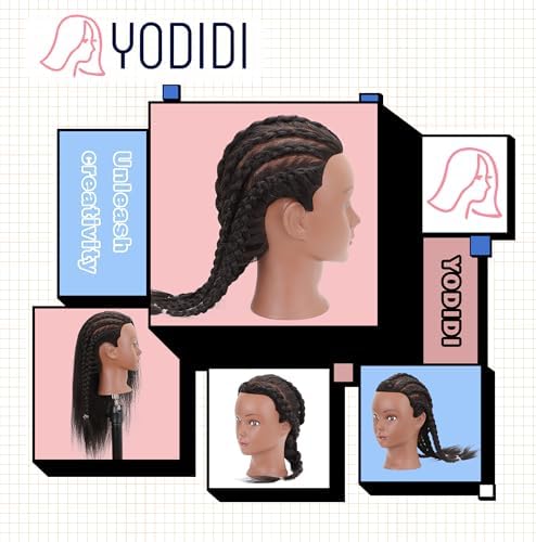 YODIDI 100% Human Hair 16" Mannequin Head for Braiding with Table Clamp - Image 6