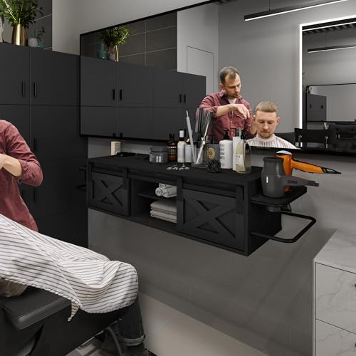 Floating Salon Station with Multifunctional Storage Space, Black - Image 7