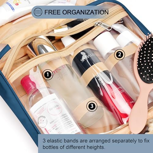 Travel Hanging Toiletry Bag for Women and Men, with 8 Leak Proofing Silicone Bottle Covers, Waterproof Makeup Accessories, Cosmetic Essentials, Toiletries Dopp Kit Set with Jewelry Organizer, Navy - Image 7